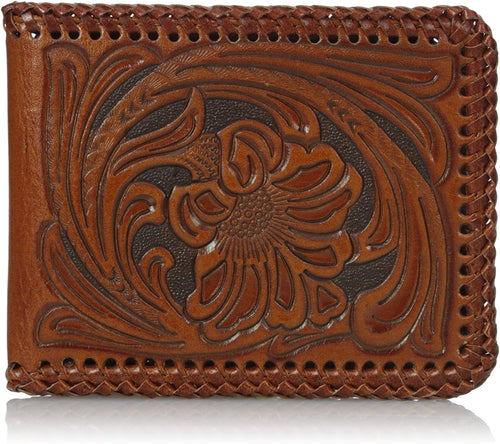 Nocona Belt Co. Men's Nocona Floral Whip Bifold, Tan, One Size --|-- 1165