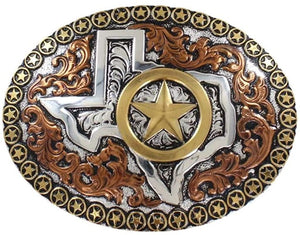 Crumrine C10106 Texas Motif Gold Star Edges Oval Buckle - 4 x 3 in. --|-- 17590