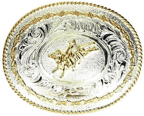 Crumine Bull Rider Trophy Buckle - Silver/gold Plated - 3 1/4 X 4 1/4