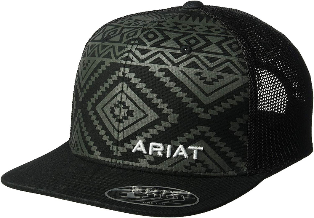 ARIAT Men's Aztec Black Flat Bill Cap, One Size --|-- 1455