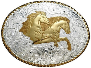 Crumrine C01561 Adult's Running Horses Oval Buckle Silver/Gold One Size --|-- 16953