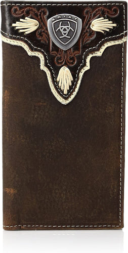 Ariat Men's Dark Distressed Trim Shield Rodeo Western Wallet --|-- 19655