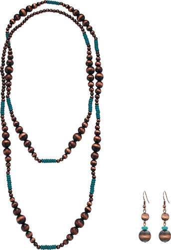 M&F Western Copper & Turquoise Bead Necklace/Earrings Set Copper/Turquoise One Size --|-- 18218