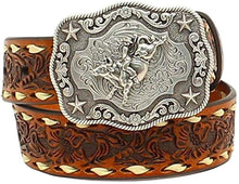 Load image into Gallery viewer, Nocona Belt Co. Boys Boys Brown Floral Tooled Belt with Buckstitching and Buckle --|-- 1924
