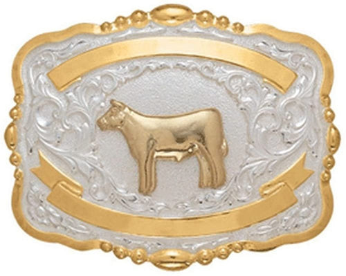 Crumrine Western Belt Buckle Kids Calf Steer Bead 3 x 3 1/2 Gold 384E --|-- 19938