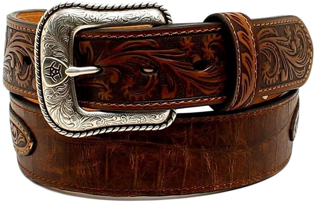 Ariat Mens 1 1/2 Floral Embossed Oval Tab Large Crystal Concho Belt --|-- 17683