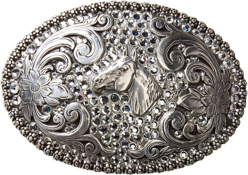 Nocona Boots Womens MF Horse with Rhinestones Oval Buckle Silver --|-- 18415