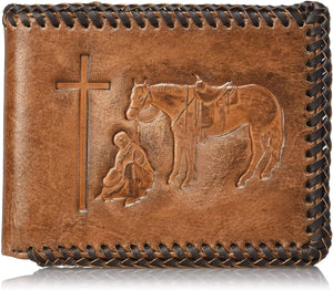 Nocona Belt Co. Nocona Praying Cowboy Embosed Bifold Wallet, tan --|-- 19839