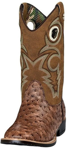 Double Barrel Western Boots Boys Brant Square Faux Ostrich 4410102 --|-- 5668
