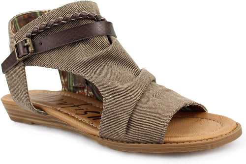 Blowfish Malibu Blitz Wedge Sandal Womens Size 11M Mud Smokey Twill --|-- 600