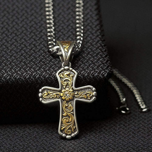 Twister Mens Twister Gold Floral Scroll Cross Necklace 22 --|-- 1542