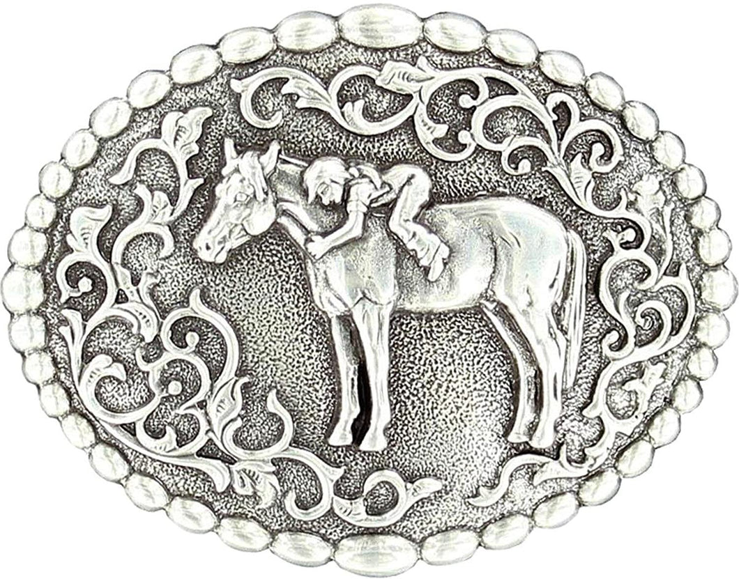 Nocona Girl'S Young Girl On Horse Belt Buckle, Silver, Os --|-- 1358