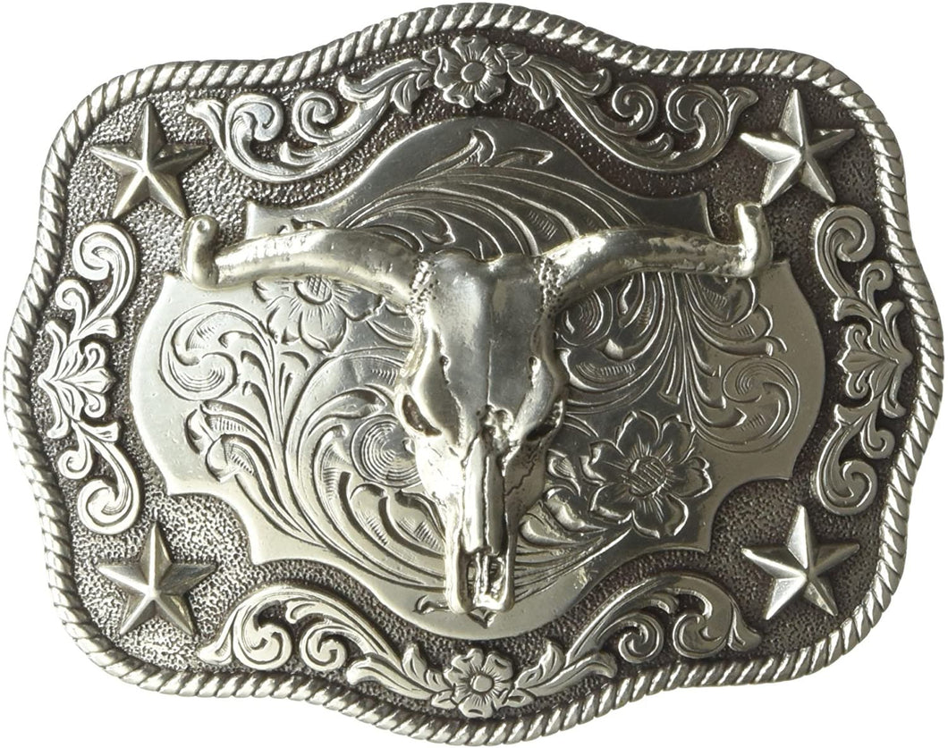 Nocona Men'S Scaloped Rectangle Steer Buckle, Silver, One Size --|-- 1258