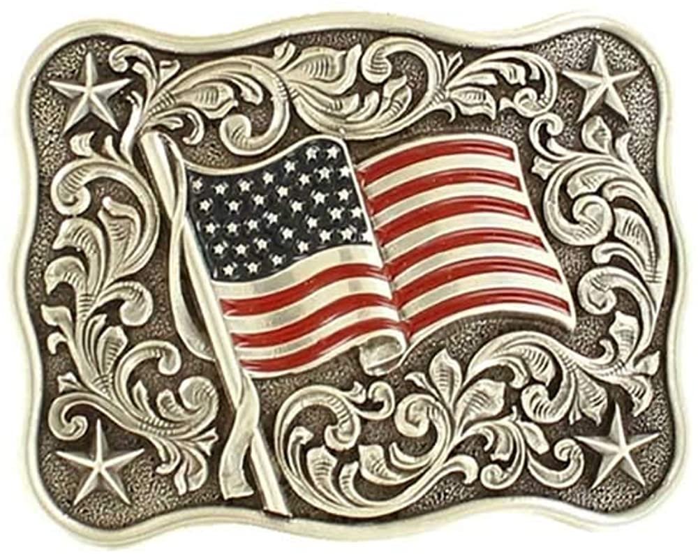 M&F Western 37706 Youth Boys Rectangle USA Flag Belt Buckle, Antique Silver --|-- 14477