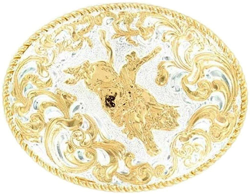 Crumine Bullrider w/Scrolling Buckle - Silver/gold Plated - 3 1/2 X 4 1/2