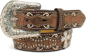 Ariat Girls Metallic Croc And Cross Belt And Buckle --|-- 1027