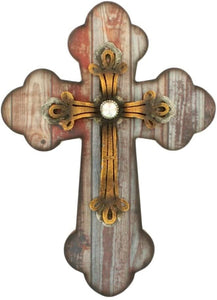 Western Moments Unisex Distressed Wood And Iron Wall Cross Brown One Size --|-- 19505