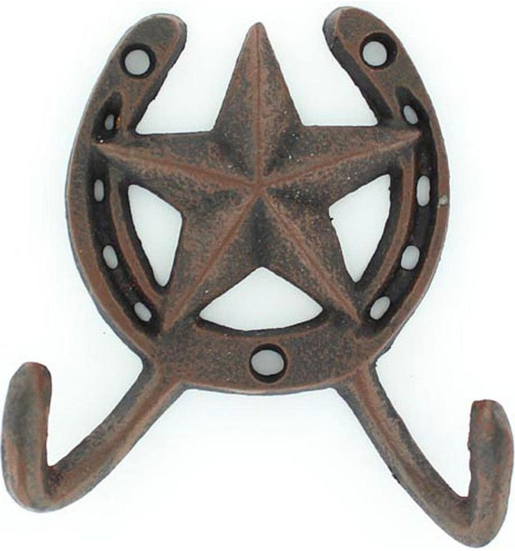 Western Moments Unisex Cast Iron Horseshoe And Star Coat Hook Brown One Size --|-- 18866