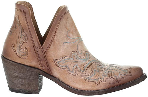 CORRAL Women's Circle G by Cognac Embroidery Fashion Booties Round Toe - Q0143 --|-- 5511