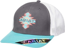 Load image into Gallery viewer, ARIAT Women&#39;s Aztec Name Mesh Snap Back Cap, Grey, Turquoise, Coral, One Size --|-- 1265
