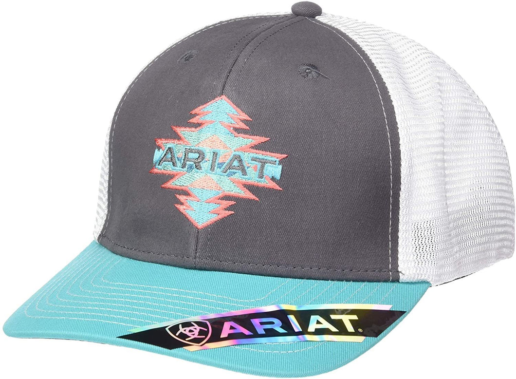 ARIAT Women's Aztec Name Mesh Snap Back Cap, Grey, Turquoise, Coral, One Size --|-- 1265