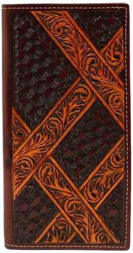 M&F Western DW784 3D Chocolate Basket Weave Wallets with Contrast Hatsched --|-- 18405