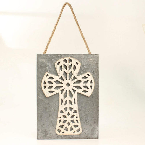 M&F Western 9500004 Cross Wall Hanging Metal Sign, Silver & Ivory --|-- 18407