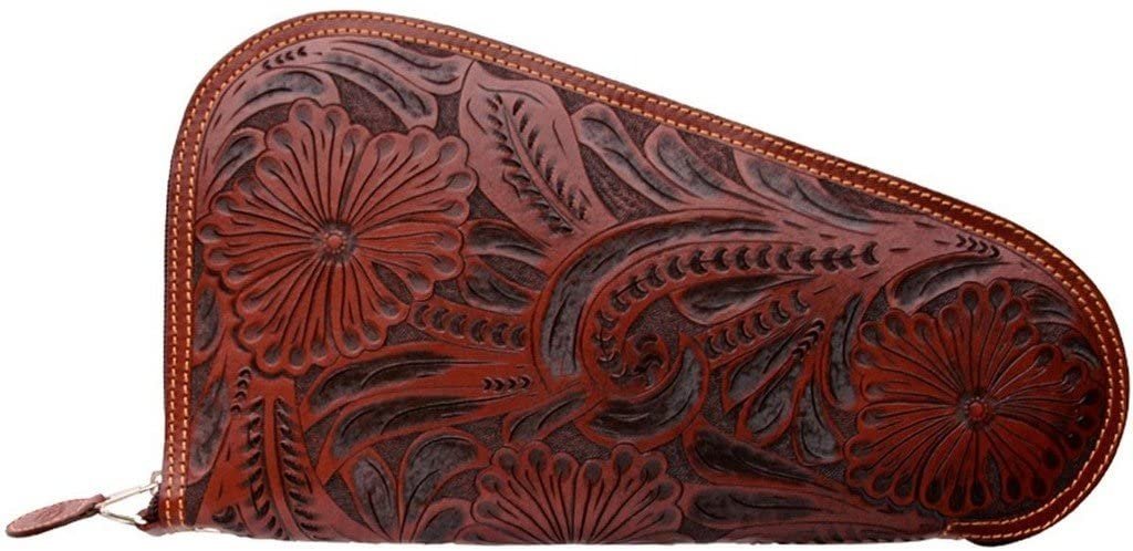 3D Western Pistol Case Padded Leather Tooled Floral Zipper DPI11 --|-- 18337
