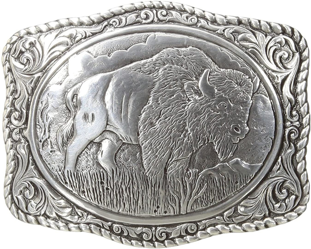 Nocona Men's Crumrine Silver Bison Scaloped Buckle, One Size --|-- 1365