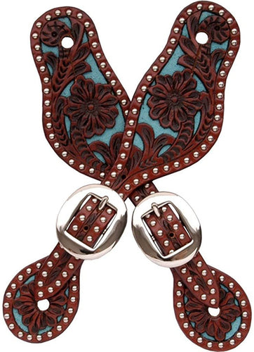 M F Western Products Youth Turquoise Inlay Spur Straps with Dots --|-- 12298