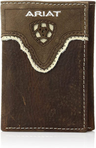 Ariat Men's Distressed Shield Inlay Trifold Western Wallet, Brown, One Size --|-- 1386