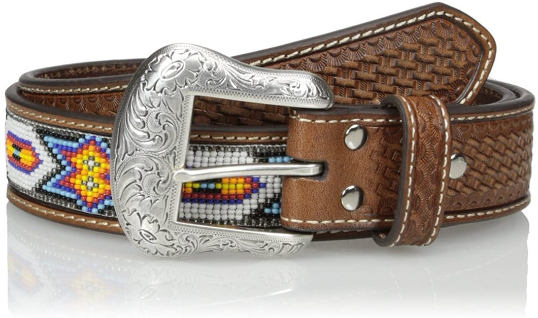 Nocona Belt Co. Men's White Tribal Bead, Tan, 34 --|-- 1112