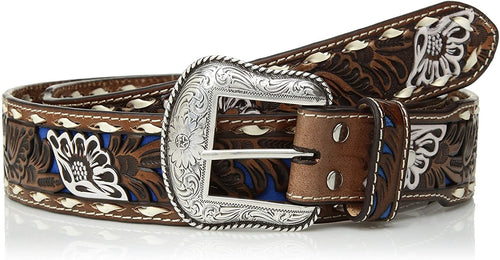 Nocona Belt Co. Unisex-Adult's Nocona Buckstitch Edge Inlay Paited Flower Belt --|-- 4064