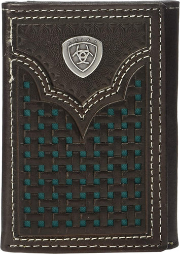 Ariat Ariat Shield Trifold Wallet W/Turquoise Basketweave Inlay Brown/Turquoise One Size --|-- 1259