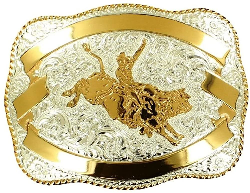 Crumrine Western Belt Buckle Bullrider Rope Ribbon Silver Gold C04654 --|-- 18244