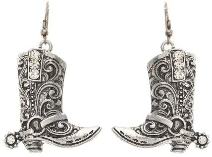 M&F Western Cowboy Boot Drop Earrings Earring - Silver --|-- 18790