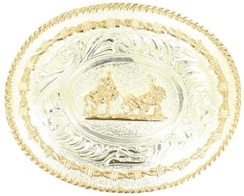 Crumine Team Roper Trophy Buckle - Silver Gold Plated - 3.25 X 4.25 --|-- 19411