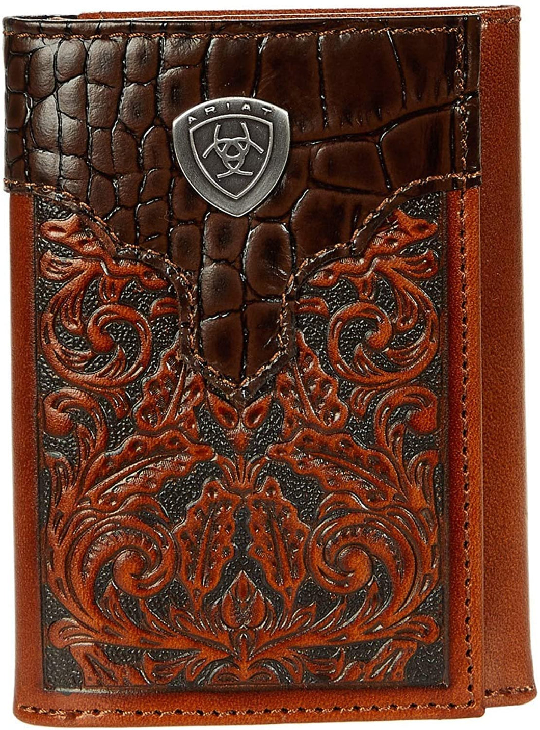 Ariat Trifold Scroll Embossed Croc Accent Wallet --|-- 18202