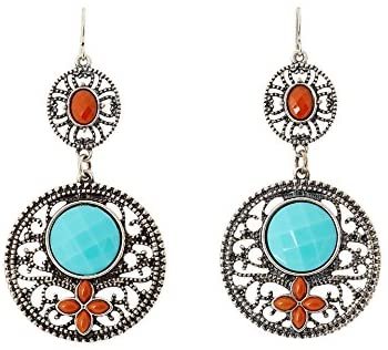 M&F Western Women's Filagree Turquoise Drop Earrings Turquoise/Red One Size --|-- 15987