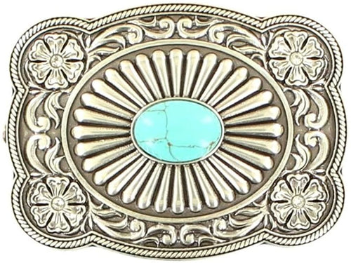 M&F Western Women's Scallop Edged Rectangle Buckle, Silver/Turquoise, One Size --|-- 19603