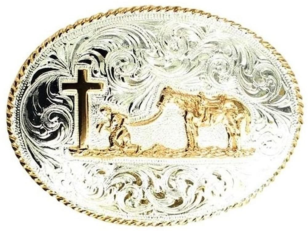 Crumrine Men's Engraved Praying Cowboy Belt Buckle Silver One Size --|-- 15706