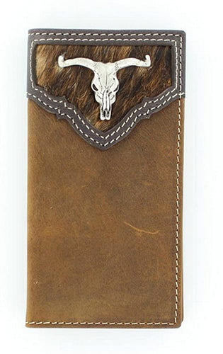 Nocona Boy's Calf Hair Rodeo Steer Head Concho Wallet, Medium Brown Distressed, OS --|-- 19838