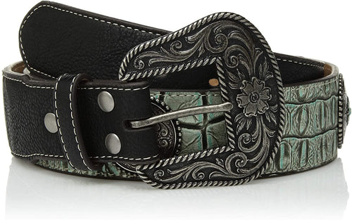 Nocona Belt Co. Women's Turquoise Crocodile Silver Concho Taper Belt --|-- 13910