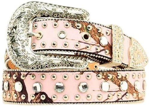 Blazin Roxx Women's Mossy Oak Beaded Edge Embellished Belt Pink Large --|-- 1017