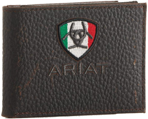 Ariat Bifold Wallet Mexican Flag Logo Brown Rowdy One Size --|-- 11594