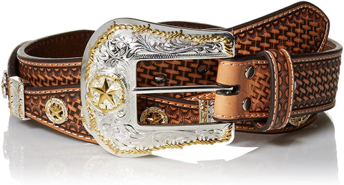Nocona Belt Co. Men's Nocona Silver Star Scalop Tan Belt --|-- 17056