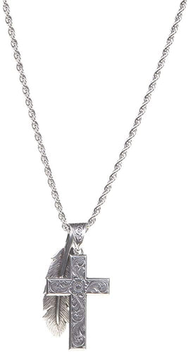 M F Western Products Womens Silver Cross And Feather Necklace --|-- 17283