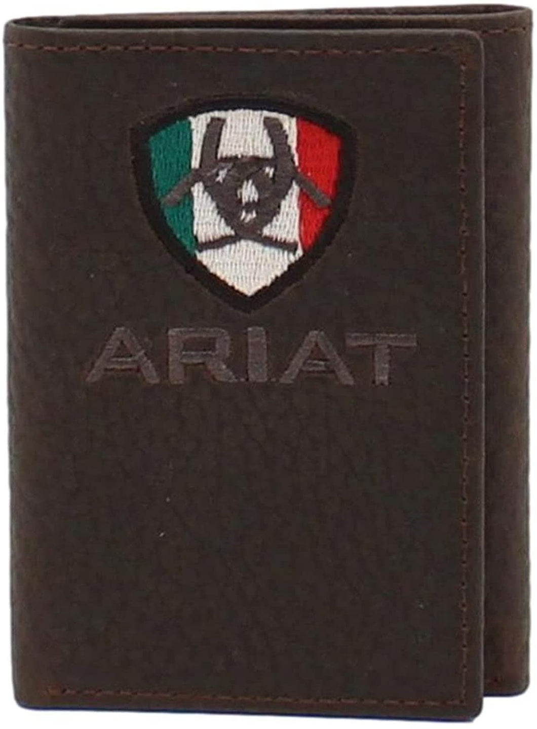 Ariat Men's Brown Leather Trifold Wallet with Mexico Flag Logo --|-- 8596