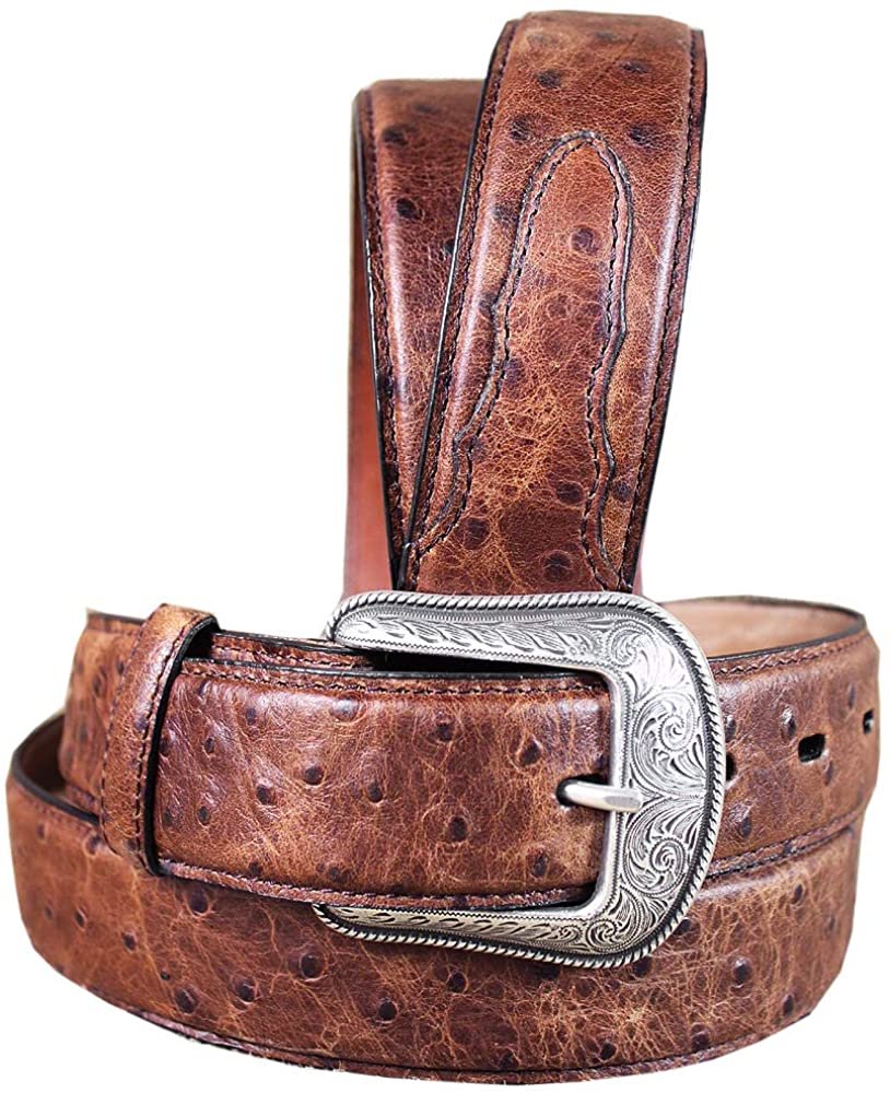 3D Belt Co. Men's Vintage Ostrich Print Leather Belt --|-- 7914