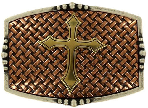 M&F Western Rectangle Basketweave Cross Buckle Gold One Size --|-- 18742